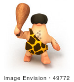 #49772 Royalty-Free (Rf) Illustration Of A 3d Caveman Mascot Waving A Club - Version 3