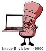 #49800 Royalty-Free (Rf) Illustration Of A 3d Chubby Chef Mascot Holding A Laptop With A Blank Screen - Version 8