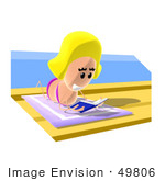 #49806 Royalty-Free (Rf) Clipart Illustration Of A Blond Cartoon Woman Laying On A Towel Beachside And Reading