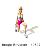 #49827 Royalty-Free (Rf) Illustration Of A 3d Blond Fitness Woman Doing Walking Lunges With Weights - Version 8