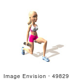 #49829 Royalty-Free (Rf) Illustration Of A 3d Blond Fitness Woman Doing Walking Lunges With Weights - Version 6