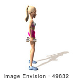 #49832 Royalty-Free (Rf) Illustration Of A 3d Blond Fitness Woman Standing With Dumbbells At Her Sides - Version 3