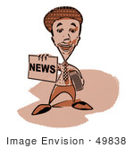 #49838 Royalty-Free (Rf) Illustration Of A News Boy Holding Up A Newspaper In Red Tones