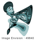 #49840 Royalty-Free (Rf) Illustration Of A 3d News Boy 3d News Boy Announcing News Through A Megaphone In Blue Tones