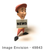 #49843 Royalty-Free (Rf) Illustration Of A 3d News Boy Holding Up A Newspaper - Version 6