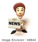 #49844 Royalty-Free (Rf) Illustration Of A 3d News Boy Holding Up A Newspaper - Version 8