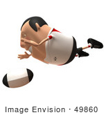 #49860 Royalty-Free (RF) Illustration Of A 3d Chubby Rugby Mascot Flying Towards A Ball - Version 3 by Julos