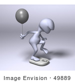 #49889 Royalty-Free (Rf) Illustration Of A 3d Human Like Alien Mascot Standing On A Scale And Holding A Balloon - Version 3