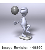#49890 Royalty-Free (Rf) Illustration Of A 3d Human Like Alien Mascot Standing On A Scale And Holding A Balloon - Version 1