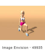 #49935 Royalty-Free (Rf) Illustration Of A 3d Blond Fitness Woman Doing Walking Lunges With Weights - Version 4