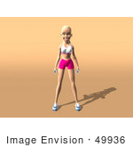 #49936 Royalty-Free (Rf) Illustration Of A 3d Blond Fitness Woman Standing With Dumbbells At Her Sides - Version 2
