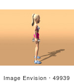 #49939 Royalty-Free (Rf) Illustration Of A 3d Blond Fitness Woman Standing With Dumbbells At Her Sides - Version 1