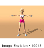 #49943 Royalty-Free (Rf) Illustration Of A 3d Blond Fitness Woman Doing Lateral Raises - Version 1
