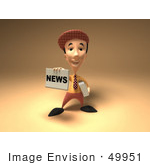 #49951 Royalty-Free (Rf) Illustration Of A 3d News Boy Holding Up A Newspaper - Version 1