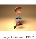 #49952 Royalty-Free (Rf) Illustration Of A 3d News Boy Holding Up A Newspaper - Version 2