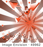 #49962 Royalty-Free (Rf) Illustration Of A Red Background Of A Soccer Player Kicking A Ball With Arrows Stars And Rays