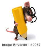 #49967 Royalty-Free (Rf) Illustration Of A 3d Mouse Mascot Wearing Glasses And Struggling With A Pencil