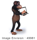 #49981 Royalty-Free (Rf) Illustration Of A 3d Chimpanzee Mascot Holding And Using A Laptop