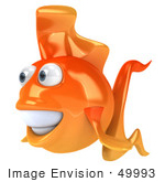#49993 Royalty-Free (Rf) Illustration Of A 3d Happy Goldfish Mascot Facing Left