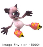 #50021 Royalty-Free (Rf) Illustration Of A 3d Pink Cat Mascot Roller Blading - Version 5
