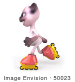 #50023 Royalty-Free (Rf) Illustration Of A 3d Pink Cat Mascot Roller Blading - Version 3