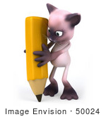#50024 Royalty-Free (Rf) Illustration Of A 3d Pink Cat Mascot Holding A Pencil - Version 2