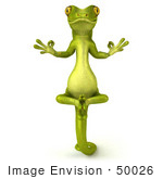 #50026 Royalty-Free (Rf) Illustration Of A 3d Green Gecko Mascot Facing Front Meditating And Perched Up On His Tail