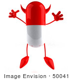 #50041 Royalty-Free (Rf) Illustration Of A 3d Red Devil Pill Capsule Mascot Jumping