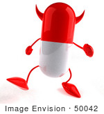 #50042 Royalty-Free (Rf) Illustration Of A 3d Red Devil Pill Capsule Mascot Walking Forward