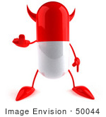 #50044 Royalty-Free (Rf) Illustration Of A 3d Red Devil Pill Capsule Mascot Holding Up His Middle Finger - Version 1