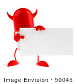 #50045 Royalty-Free (Rf) Illustration Of A 3d Red Devil Pill Capsule Mascot Holding A Blank Business Card - Version 2