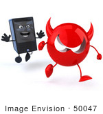 #50047 Royalty-Free (Rf) Illustration Of A 3d Computer Case Mascot Chasing Away A Red Devil Virus - Version 1