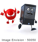 #50050 Royalty-Free (Rf) Illustration Of A 3d Computer Case Mascot Running From A Devil Virus - Version 1