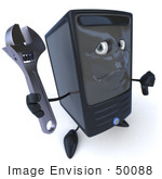#50088 Royalty-Free (Rf) Illustration Of A 3d Computer Case Mascot Giving The Thumbs Down And Holding A Wrench