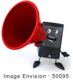 #50095 Royalty-Free (Rf) Illustration Of A 3d Computer Case Mascot Using A Megaphone - Version 1