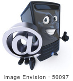#50097 Royalty-Free (Rf) Illustration Of A 3d Computer Case Mascot Holding An Arobase At Symbol - Version 1