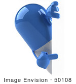 #50108 Royalty-Free (Rf) Illustration Of A 3d Blue Pill Capsule Mascot Looking Around A Blank Sign - Version 2