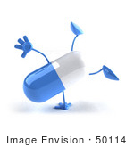 #50114 Royalty-Free (Rf) Illustration Of A 3d Blue Pill Capsule Mascot Doing A Cartwheel - Version 3