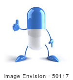 #50117 Royalty-Free (Rf) Illustration Of A 3d Blue Pill Capsule Mascot Giving The Thumbs Up - Version 1