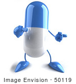 #50119 Royalty-Free (Rf) Illustration Of A 3d Blue Pill Capsule Mascot Pointing Right