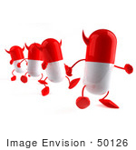 #50126 Royalty-Free (Rf) Illustration Of 3d Red Devil Pill Capsule Mascots Marching Forward - Version 2