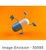 #50595 Royalty-Free (Rf) Illustration Of A 3d Blue Pill Capsule Mascot Doing A Cartwheel - Version 1