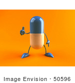 #50596 Royalty-Free (Rf) Illustration Of A 3d Blue Pill Capsule Mascot Giving The Thumbs Up - Version 2