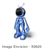 #50620 Royalty-Free (Rf) Illustration Of A 3d Blue Human Like Robot Mascot Standing And Facing Left - Version 1