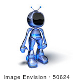 #50624 Royalty-Free (Rf) Illustration Of A 3d Blue Human Like Robot Mascot Standing And Facing Right - Version 1