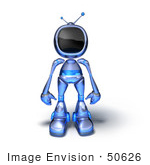 #50626 Royalty-Free (Rf) Illustration Of A 3d Blue Human Like Robot Mascot Standing And Facing Front - Version 4