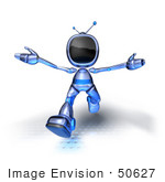 #50627 Royalty-Free (Rf) Illustration Of A 3d Blue Human Like Robot Mascot Running Forward - Version 4