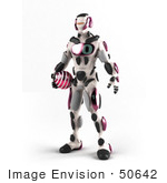 #50642 Royalty-Free (Rf) Illustration Of A 3d Athletic Male Robot Mascot Standing And Holding A Pink Soccer Ball
