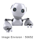 #50652 Royalty-Free (Rf) Illustration Of A 3d White Robot Boy Mascot Holding A Blank Sign Board