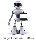 #50675 Royalty-Free (Rf) Illustration Of A 3d Futuristic Robot Mascot Carrying A Laptop - Version 1